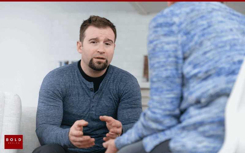 Man talking to a therapist during a mental health counseling session at Bold Health.